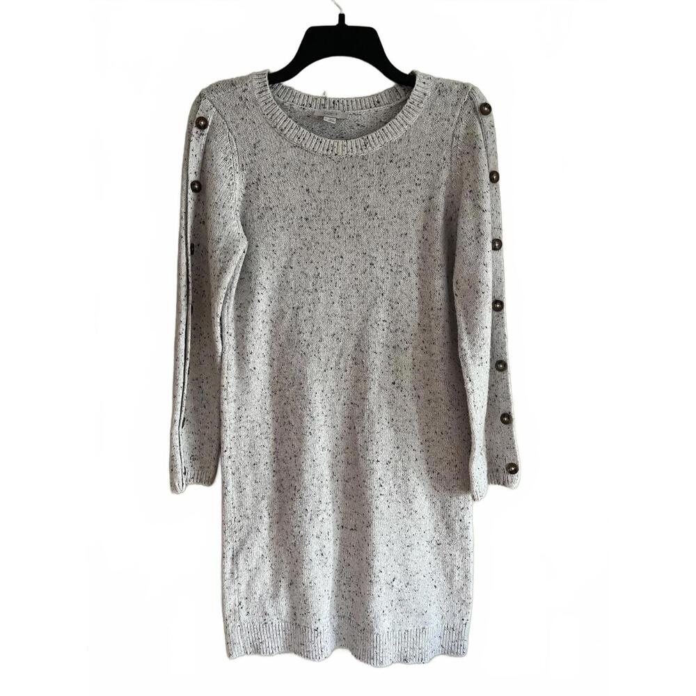 Loft Outlet Speckled Heathered Knit Button Detail Long Sleeve Sweater Dress Smal